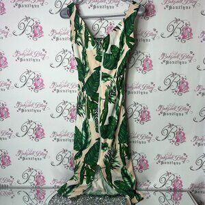 RT dress zipper zip up leafs beach Tropical Green Leaf Print Dress